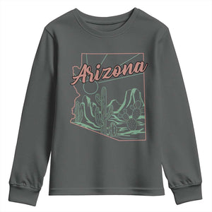 Vintage Arizona State Outline Desert Sunset Graphic Youth Sweatshirt Retro Southwest Saguaro Cactus Travel Souvenir