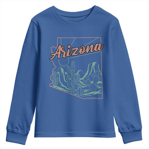 Vintage Arizona State Outline Desert Sunset Graphic Youth Sweatshirt Retro Southwest Saguaro Cactus Travel Souvenir
