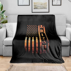 Patriotic Arizona Flag Sunset Graphic Throw Blanket American Flag Southwest Desert Saguaro Cactus State Pride Souvenir