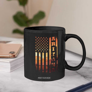 Patriotic Arizona Flag Sunset Graphic Coffee Mug American Flag Southwest Desert Saguaro Cactus State Pride Souvenir