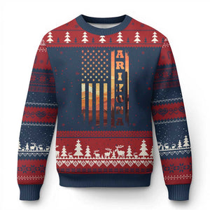 Patriotic Arizona Flag Sunset Graphic Ugly Christmas Sweater American Flag Southwest Desert Saguaro Cactus State Pride Souvenir