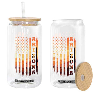 Patriotic Arizona Flag Sunset Graphic Glass Can American Flag Southwest Desert Saguaro Cactus State Pride Souvenir