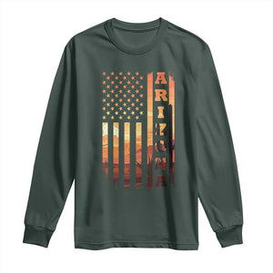 Patriotic Arizona Flag Sunset Graphic Long Sleeve Shirt American Flag Southwest Desert Saguaro Cactus State Pride Souvenir