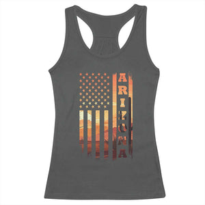 Patriotic Arizona Flag Sunset Graphic Racerback Tank Top American Flag Southwest Desert Saguaro Cactus State Pride Souvenir