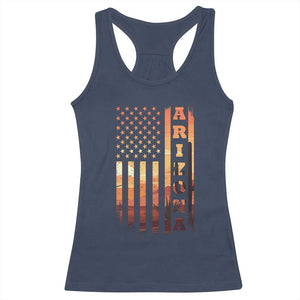 Patriotic Arizona Flag Sunset Graphic Racerback Tank Top American Flag Southwest Desert Saguaro Cactus State Pride Souvenir
