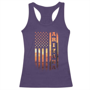 Patriotic Arizona Flag Sunset Graphic Racerback Tank Top American Flag Southwest Desert Saguaro Cactus State Pride Souvenir