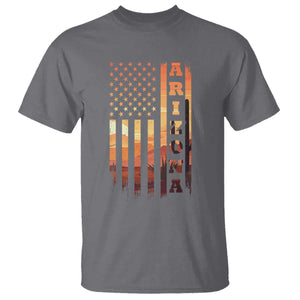 Patriotic Arizona Flag Sunset Graphic T Shirt American Flag Southwest Desert Saguaro Cactus State Pride Souvenir