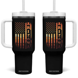 Patriotic Arizona Flag Sunset Graphic Tumbler With Handle American Flag Southwest Desert Saguaro Cactus State Pride Souvenir