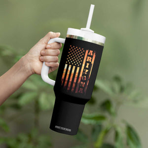 Patriotic Arizona Flag Sunset Graphic Tumbler With Handle American Flag Southwest Desert Saguaro Cactus State Pride Souvenir