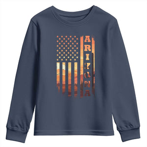 Patriotic Arizona Flag Sunset Graphic Youth Sweatshirt American Flag Southwest Desert Saguaro Cactus State Pride Souvenir