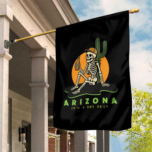 Funny Arizona Its A Dry Heat Skeleton Graphic Garden Flag Vintage Desert Drinking Beer Saguaro Cactus Souvenir