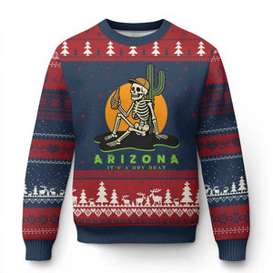 Funny Arizona Its A Dry Heat Skeleton Graphic Ugly Christmas Sweater Vintage Desert Drinking Beer Saguaro Cactus Souvenir