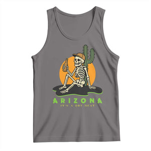 Funny Arizona Its A Dry Heat Skeleton Graphic Tank Top Vintage Desert Drinking Beer Saguaro Cactus Souvenir