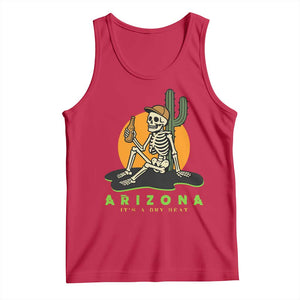 Funny Arizona Its A Dry Heat Skeleton Graphic Tank Top Vintage Desert Drinking Beer Saguaro Cactus Souvenir