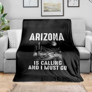 Retro Arizona Is Calling And I Must Go Graphic Throw Blanket Outdoor Desert Cactus Mountain Travel Souvenir