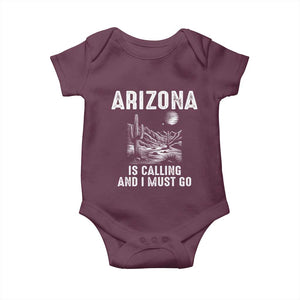 Retro Arizona Is Calling And I Must Go Graphic Baby Onesie Outdoor Desert Cactus Mountain Travel Souvenir