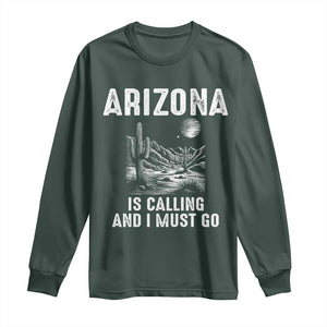 Retro Arizona Is Calling And I Must Go Graphic Long Sleeve Shirt Outdoor Desert Cactus Mountain Travel Souvenir