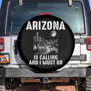Retro Arizona Is Calling And I Must Go Graphic Spare Tire Cover Outdoor Desert Cactus Mountain Travel Souvenir