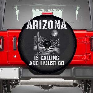 Retro Arizona Is Calling And I Must Go Graphic Spare Tire Cover Outdoor Desert Cactus Mountain Travel Souvenir