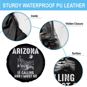 Retro Arizona Is Calling And I Must Go Graphic Spare Tire Cover Outdoor Desert Cactus Mountain Travel Souvenir