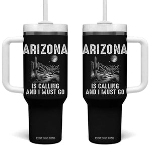 Retro Arizona Is Calling And I Must Go Graphic Tumbler With Handle Outdoor Desert Cactus Mountain Travel Souvenir