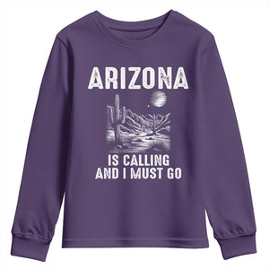 Retro Arizona Is Calling And I Must Go Graphic Youth Sweatshirt Outdoor Desert Cactus Mountain Travel Souvenir