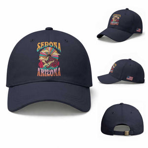 Vintage Retro Sedona Arizona Graphic Baseball Cap Psychedelic Red Rock Mountain Sunset Travel Souvenir