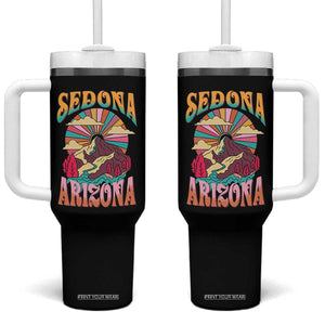 Vintage Retro Sedona Arizona Graphic Tumbler With Handle Psychedelic Red Rock Mountain Sunset Travel Souvenir