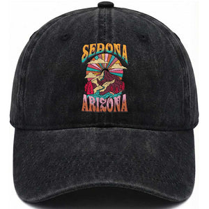 Vintage Retro Sedona Arizona Graphic Washed Cotton Baseball Cap Psychedelic Red Rock Mountain Sunset Travel Souvenir