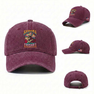 Vintage Retro Sedona Arizona Graphic Washed Cotton Baseball Cap Psychedelic Red Rock Mountain Sunset Travel Souvenir