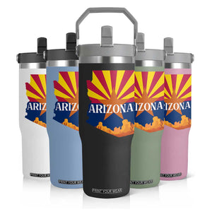 Arizona State Flag Map Graphic Flip Straw Tumbler Southwest Sunburst Cactus State Pride Souvenir