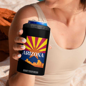 Arizona State Flag Map Graphic 4 in 1 Can Cooler Tumbler Southwest Sunburst Cactus State Pride Souvenir
