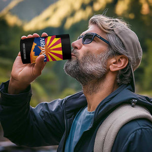 Arizona State Flag Map Graphic 4 in 1 Can Cooler Tumbler Southwest Sunburst Cactus State Pride Souvenir