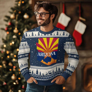 Arizona State Flag Map Graphic Ugly Christmas Sweater Southwest Sunburst Cactus State Pride Souvenir