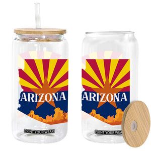 Arizona State Flag Map Graphic Glass Can Southwest Sunburst Cactus State Pride Souvenir