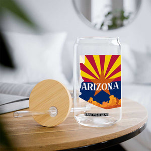 Arizona State Flag Map Graphic Glass Can Southwest Sunburst Cactus State Pride Souvenir