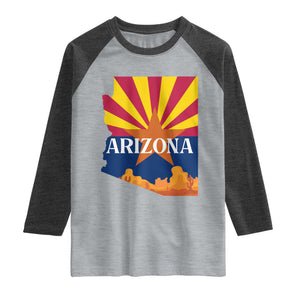 Arizona State Flag Map Graphic Raglan Shirt Southwest Sunburst Cactus State Pride Souvenir