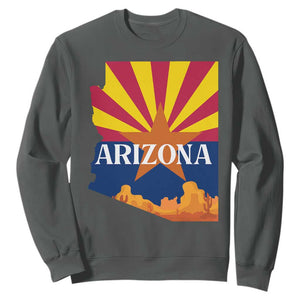 Arizona State Flag Map Graphic Sweatshirt Southwest Sunburst Cactus State Pride Souvenir