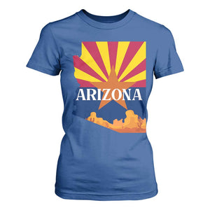 Arizona State Flag Map Graphic T Shirt For Women Southwest Sunburst Cactus State Pride Souvenir