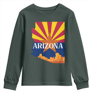 Arizona State Flag Map Graphic Youth Sweatshirt Southwest Sunburst Cactus State Pride Souvenir