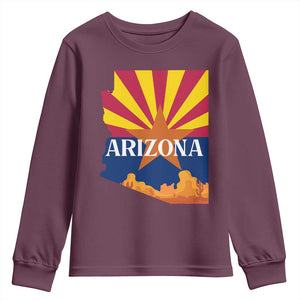 Arizona State Flag Map Graphic Youth Sweatshirt Southwest Sunburst Cactus State Pride Souvenir