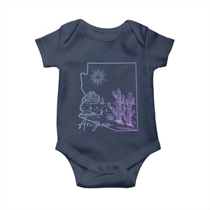 Glowing Arizona State Map Outline Graphic Baby Onesie Neon Gradient Cactus Desert Travel Souvenir
