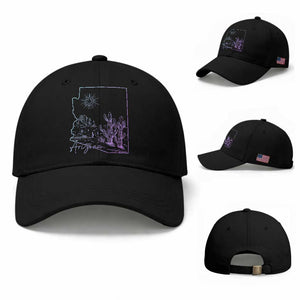 Glowing Arizona State Map Outline Graphic Baseball Cap Neon Gradient Cactus Desert Travel Souvenir