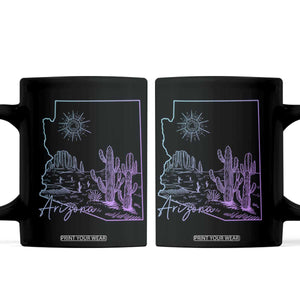 Glowing Arizona State Map Outline Graphic Coffee Mug Neon Gradient Cactus Desert Travel Souvenir