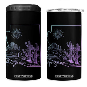 Glowing Arizona State Map Outline Graphic 4 in 1 Can Cooler Tumbler Neon Gradient Cactus Desert Travel Souvenir