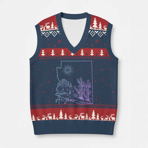 Glowing Arizona State Map Outline Graphic V-Neck Knit Sweater Vest Neon Gradient Cactus Desert Travel Souvenir