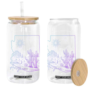 Glowing Arizona State Map Outline Graphic Glass Can Neon Gradient Cactus Desert Travel Souvenir