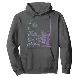 Glowing Arizona State Map Outline Graphic Hoodie Neon Gradient Cactus Desert Travel Souvenir