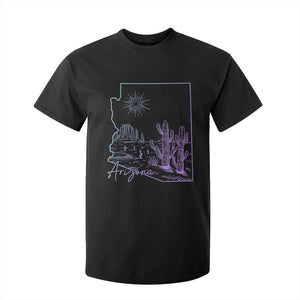 Glowing Arizona State Map Outline Graphic T Shirt For Kid Neon Gradient Cactus Desert Travel Souvenir