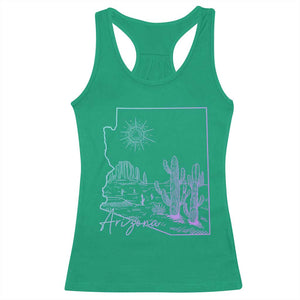 Glowing Arizona State Map Outline Graphic Racerback Tank Top Neon Gradient Cactus Desert Travel Souvenir